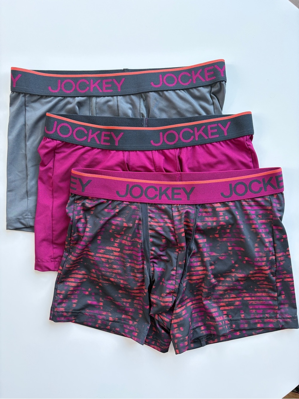 Jockey Men’s 3-Pack Boxer Briefs in Gray and Magenta Tones